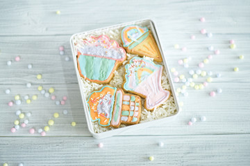 Pastel theme decorated sugar cookies box set gift - cupcake, ice-cream
