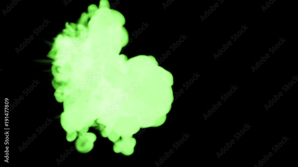 Poster a powerful stream of fluorescent green ink on a black background dissolves in the water from the lef