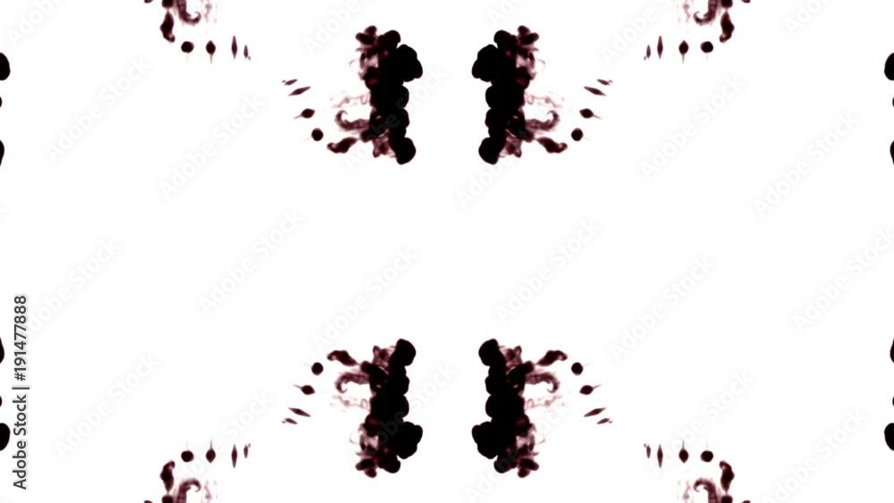 Poster dark red ink on white background, the effect of a kolleidoscope on the ink.. as an alpha channel use