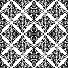 Seamless pattern with ornate Damask ornament on a white background. Design of curls and plant elements Ideal for textile print and wallpapers.