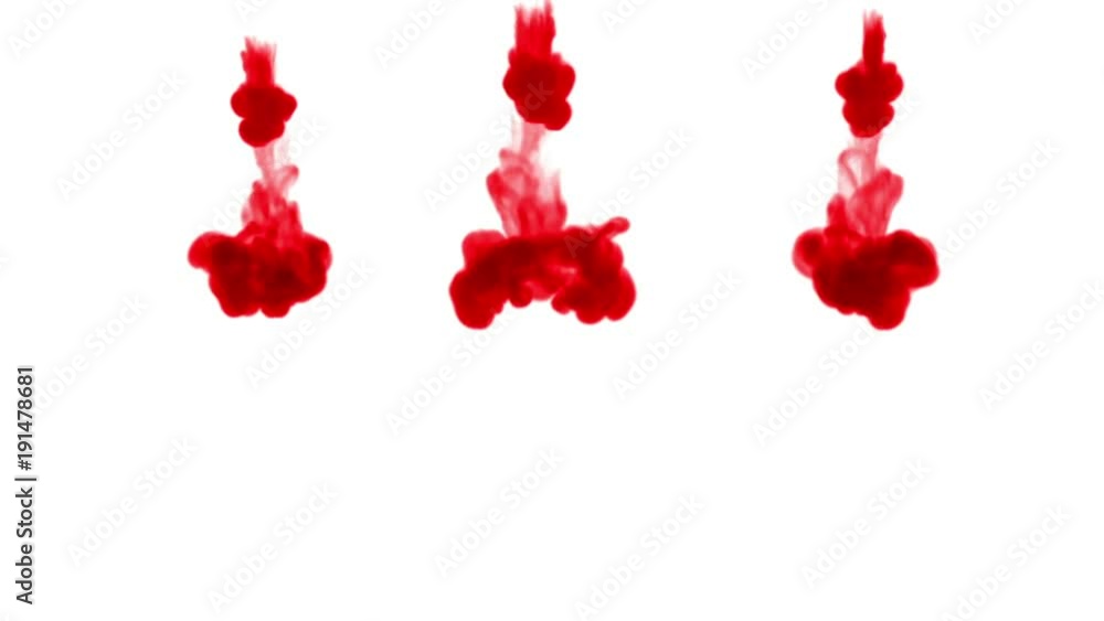 Poster three dark red ink dissolve in the water from top to bottom. as an alpha channel use luma matte