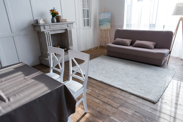 empty cozy room interior with stylish furniture