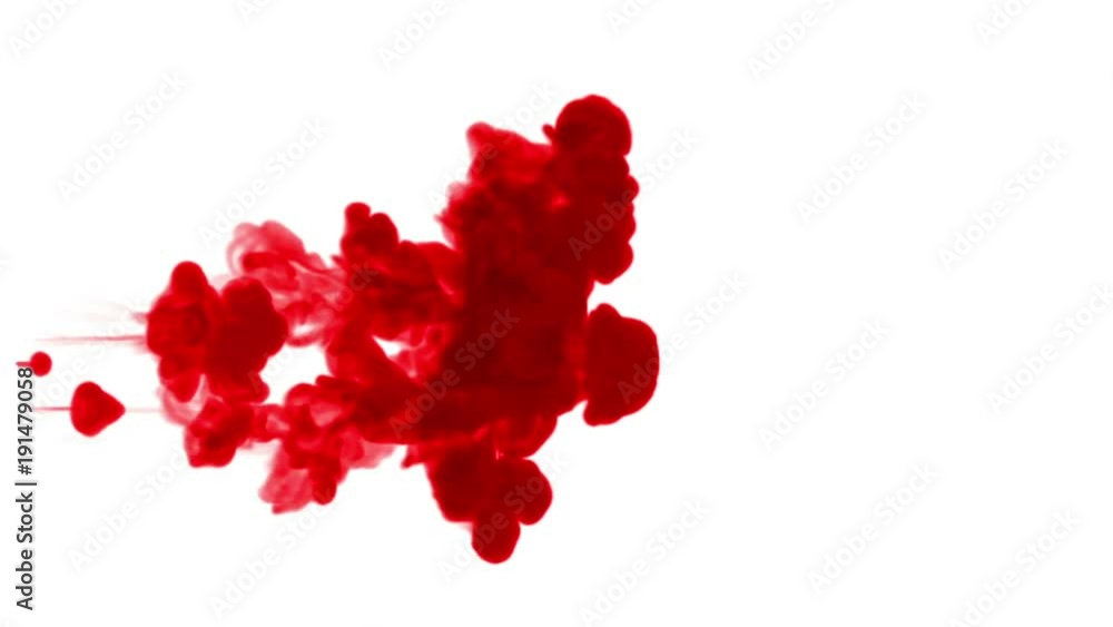 Poster streams of dark red ink dissolve in the water from the top of the crna to the right. as an alpha cha