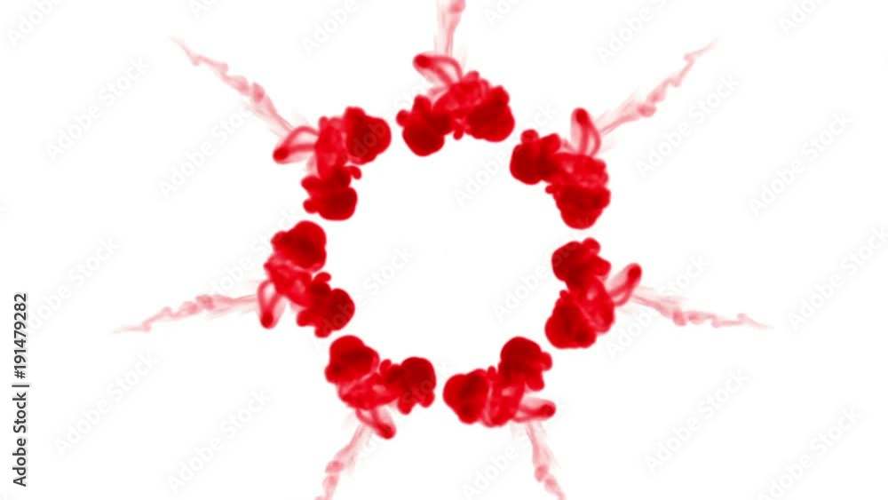 Poster streams of red ink form ring on white background. as an alpha channel use luma matte