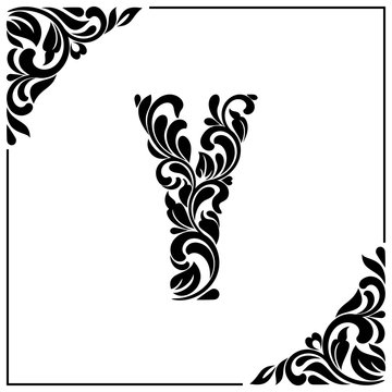 The letter Y. Decorative Font with swirls and floral elements. Vintage style
