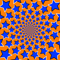 Star spiral optical illusion. Blue stars moving on an orange background