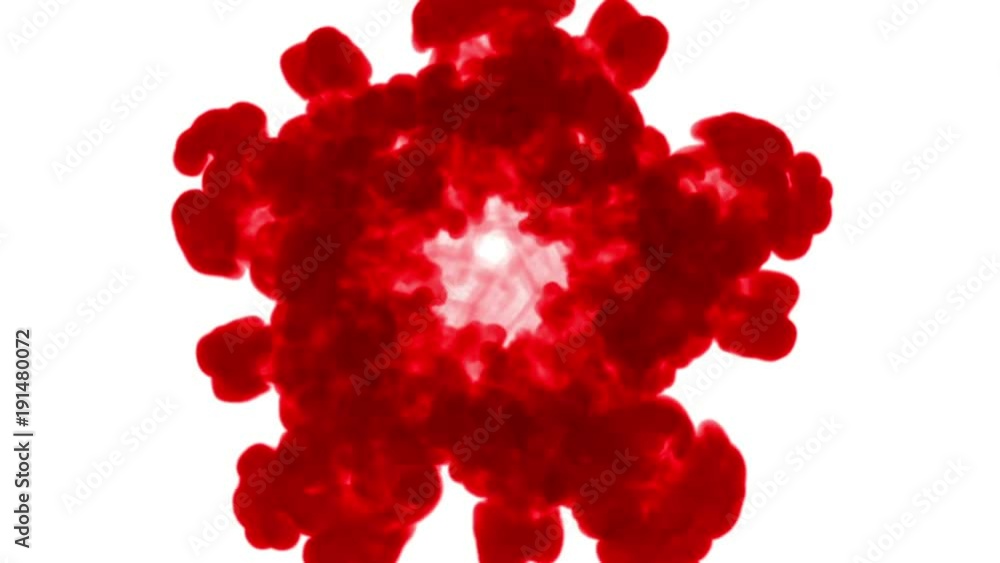 Poster streams of dark red ink form a circle, on a white background. view from above. as an alpha channel u