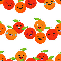 Seamless background with Cheerful Oranges. Cute cartoon. Vector illustration. Textile rapport.