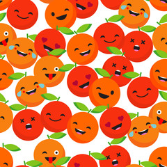 Seamless background with Cheerful Oranges. Cute cartoon. Vector illustration. Textile rapport.