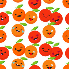 Seamless background with Cheerful Oranges. Cute cartoon. Vector illustration. Textile rapport.
