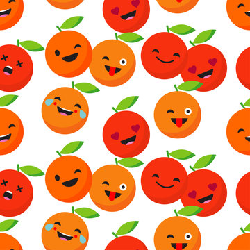 Seamless background with Cheerful Oranges. Cute cartoon. Vector illustration. Textile rapport.