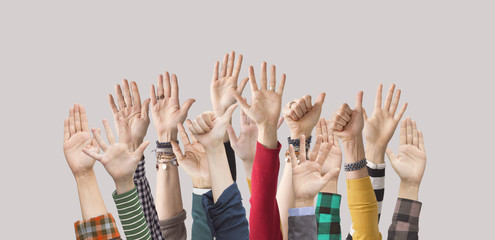 Raised up hands,  palms, fingers, 