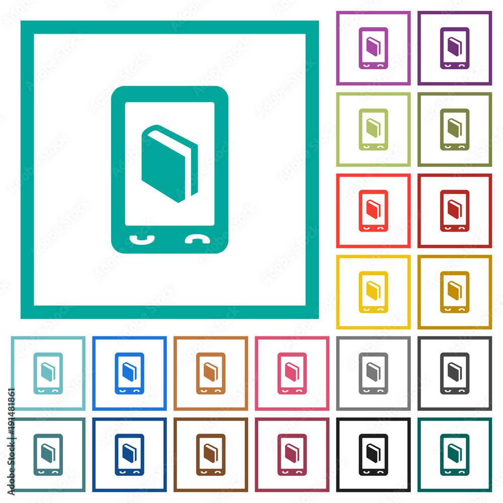 Poster mobile dictionary flat color icons with quadrant frames
