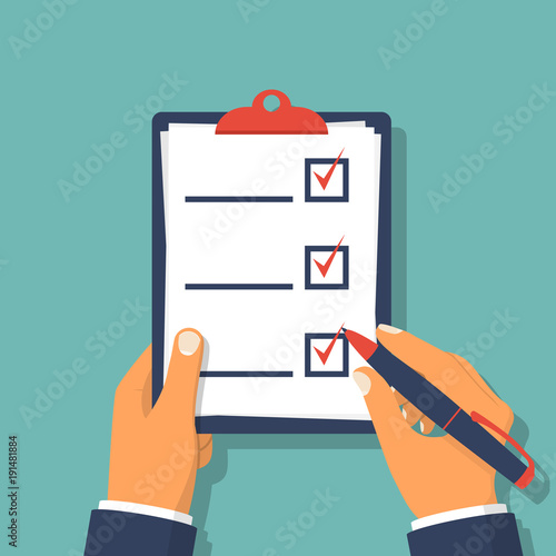  Checklist clipboard Human holding checklist and pencil 