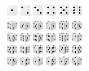 Set of 24 icons of dice in all possible turns