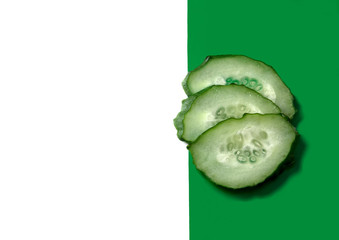 cucumber slices on a white green background