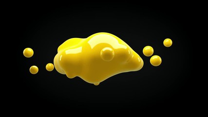 Abstract 3D render illustration - deformed figure isolated on a black background, metaball color drop
