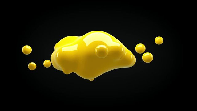 Abstract 3D render illustration - deformed figure isolated on a black background, metaball color drop