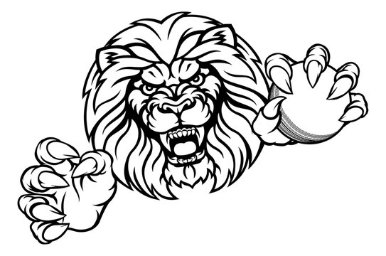 Lion Cricket Ball Sports Mascot
