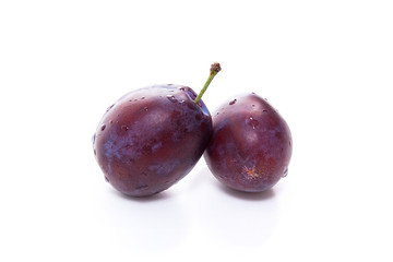 Group of ripe plums isolated on a white background..