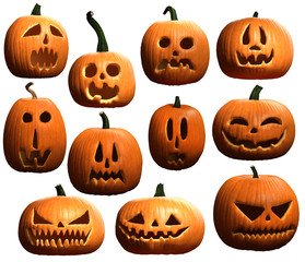 Group of Halloween pumpkins 3D illustration