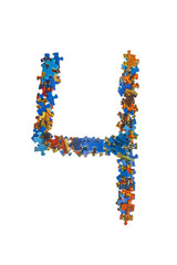 Number 4 made of puzzle pieces