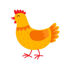 Funny hen cartoon character vector flat illustration. Hen in flat design isolated on white background.