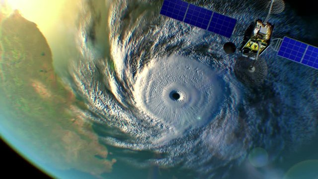 Hurricane on background, fictional weather satellite flies past, 3d animation. All textures were created in the graphic editor without photos and other images.