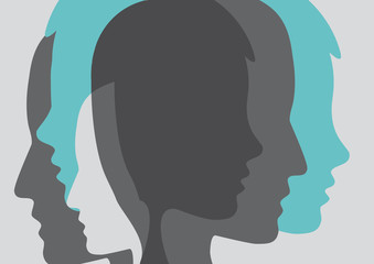 Abstract people and crowd. Concept of fusion of thoughts