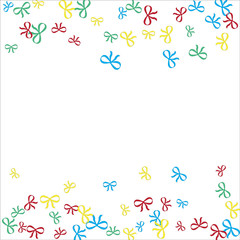 Festive Background with Colorful Bows. Cute Pattern for Postcard, Print, Banner or Poster. Small Pretty Bows For Party Decoration, Wedding, Birthday or Anniversary Invitation. Vector