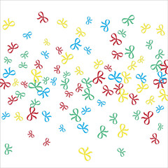 Festive Background with Colorful Bows. Cute Pattern for Postcard, Print, Banner or Poster. Small Pretty Bows For Party Decoration, Wedding, Birthday or Anniversary Invitation. Vector