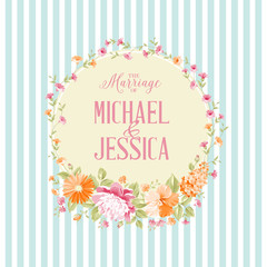 Marriage invitation card with custom text, vintage floral card for spring or summer party. Vector illustration.
