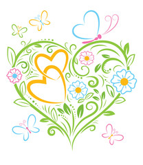 Vector illustration of floral color valentine heart isolated on white background. Your love blossoms. Heart Pattern for Valentine's day.