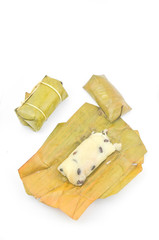 Mush stuffed with banana leaves.