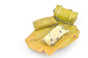 Mush stuffed with banana leaves.