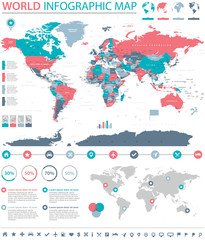 Naklejka premium Political Colored World Map Vector Info Graphic