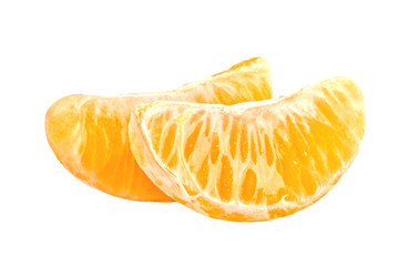 Peeled pieces of mandarin fruit isolated