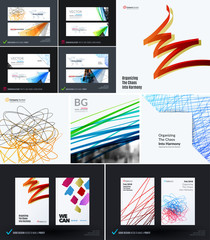 Mega set of abstract templates for business, trendy colourful sketch chaos lines