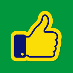 Fototapeta premium Thumb up using Brazil flag color. Vector illustration