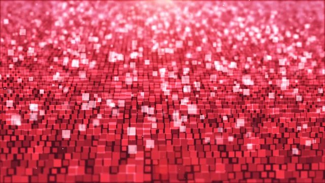 Animation ,motion abstract background with square white red moving and flicker particles. Backdrop of bokeh.  