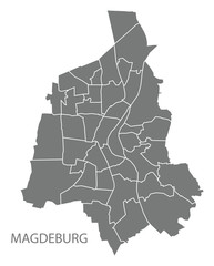 Magdeburg city map with boroughs grey illustration silhouette shape