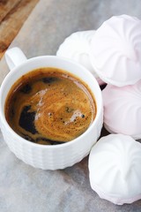 Delicious marshmallow with strawberry creamy taste and coffee 