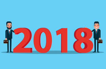 Corporation team and happy new year 2018. Vector business concept.
