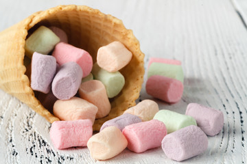 Pile of small candy marshmallow