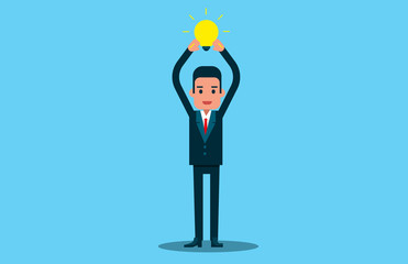 Man holding bulb. new ideas for success. Vector business concept.