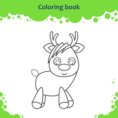 Coloring book page for kids. Color the cartoon little reindeer.
