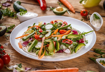 Healthy vegetarian salad tortilla wraps