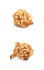 Caramel coated popcorn isolated