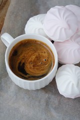 Delicious marshmallow with strawberry creamy taste and coffee 