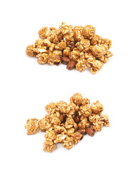 Caramel coated popcorn isolated
